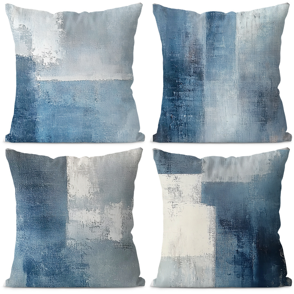 

[] 4pcs, Geometric Patterns, Blue, Gray, Abstract Style, Modern And Simple, Home Decoration, Throw Pillow Covers - , Zip Closure Machine Washable For Home & Bedroom 18x18 Inches (no Insert)