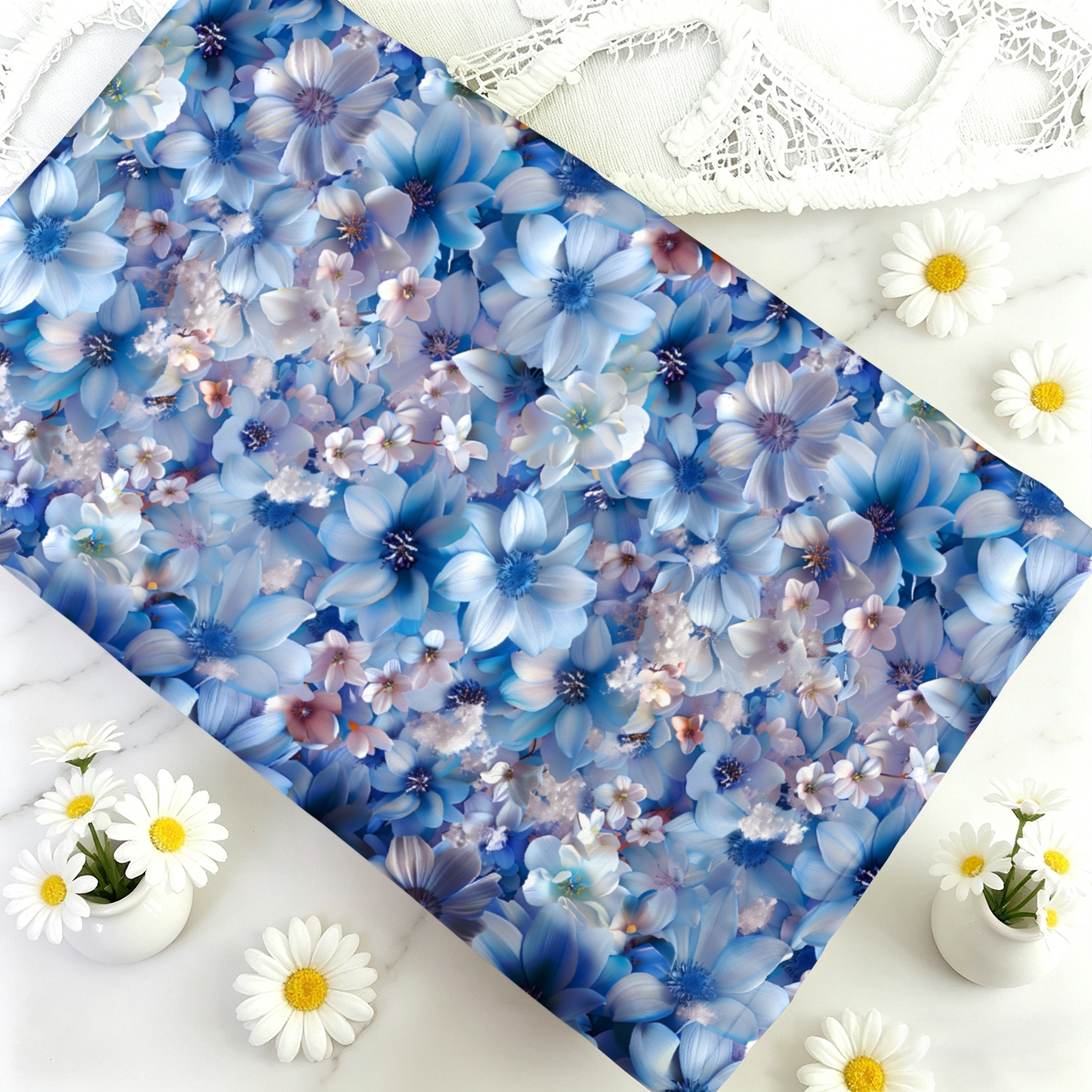 TEMU 1pc Tissu Imprimé Numérique Motif Floral Bleu Multi-Tailles en Option Doux Confortable Tissu Entièrement en Polyester Fait Main Adapté pour le
