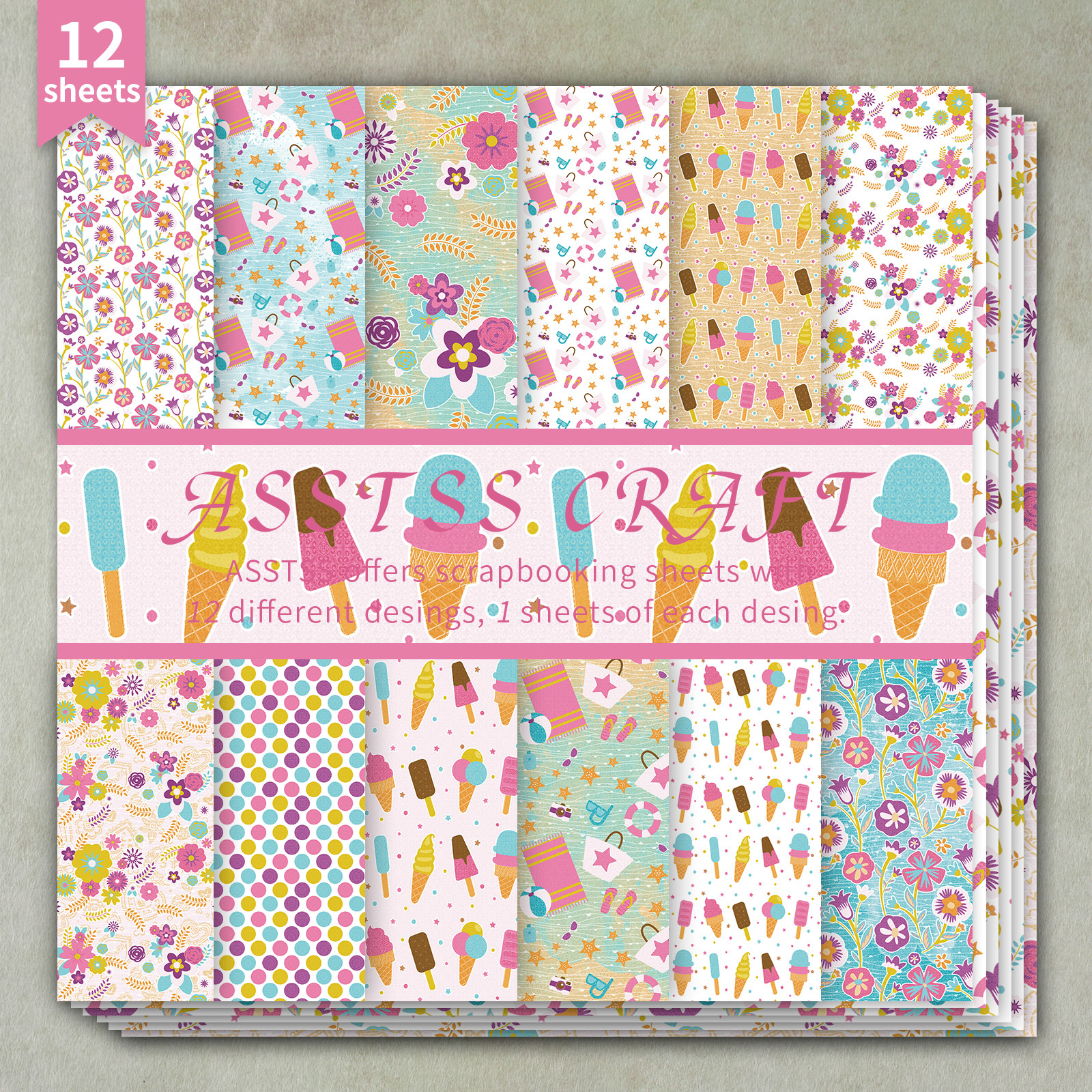 TEMU 12-sheet Asstss Inches Scrapbooking Paper Pad, Cream Floral Style Backing Paper Supplies, Heavyweight Cardstock For Journaling, Collage Art, And
