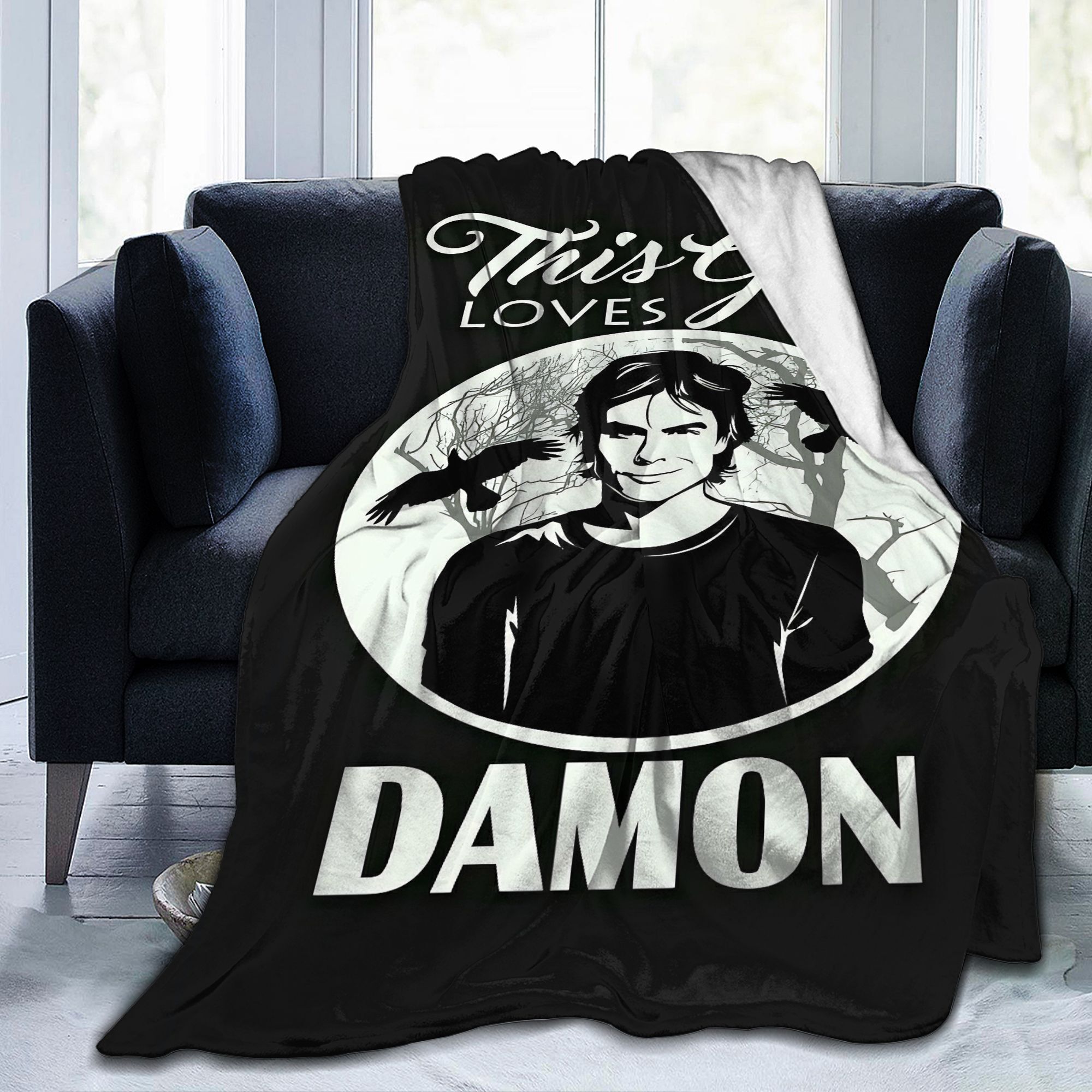 

Damon-inspired Flannel Throw Blanket - Soft, Cozy Polyester With Print Movie Character Design, Couch & Bed Decor, , Ideal Halloween & Christmas Gift