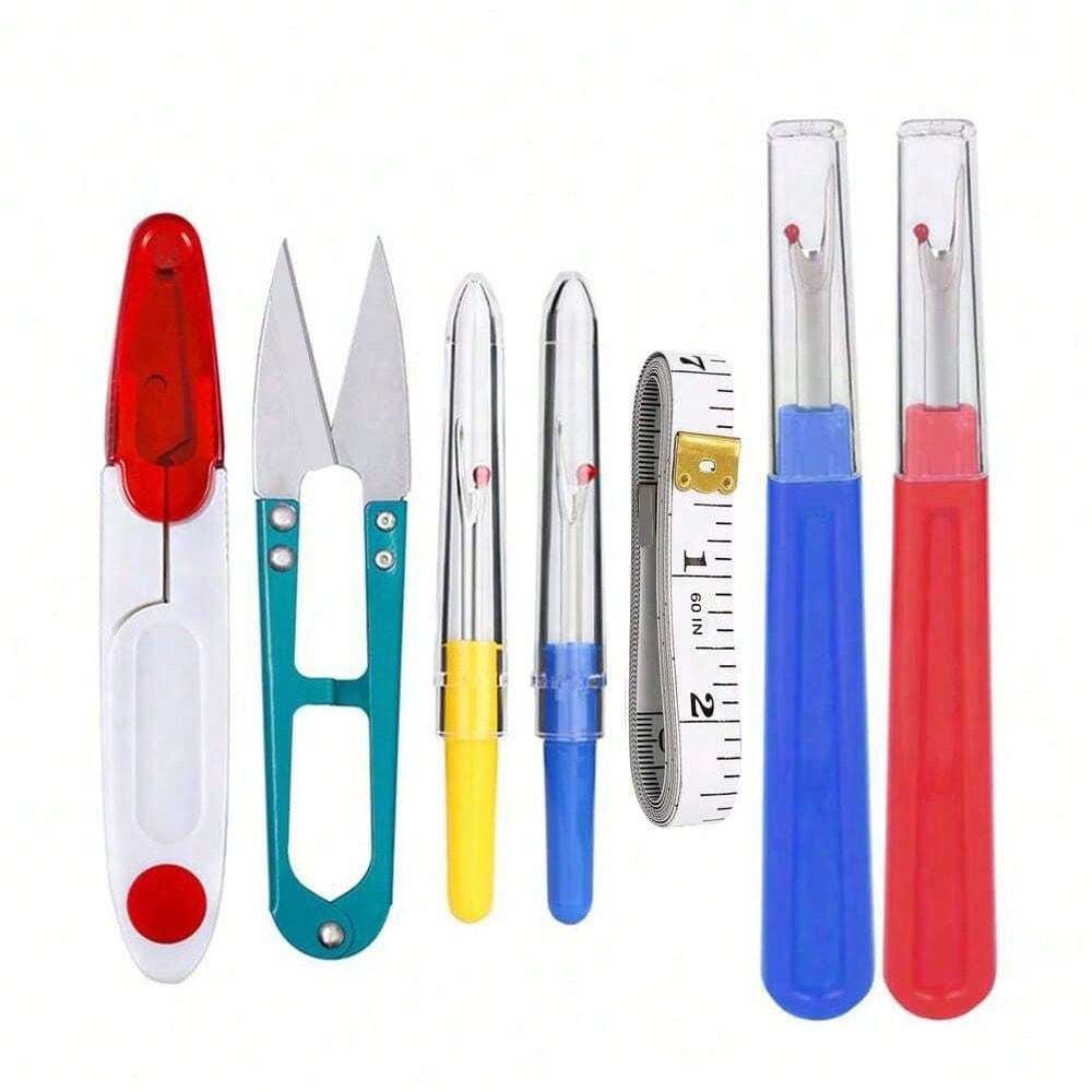 

7pcs Sewing Set, 4 , 2 Thread , And Measuring , For Unpicking, Mixed