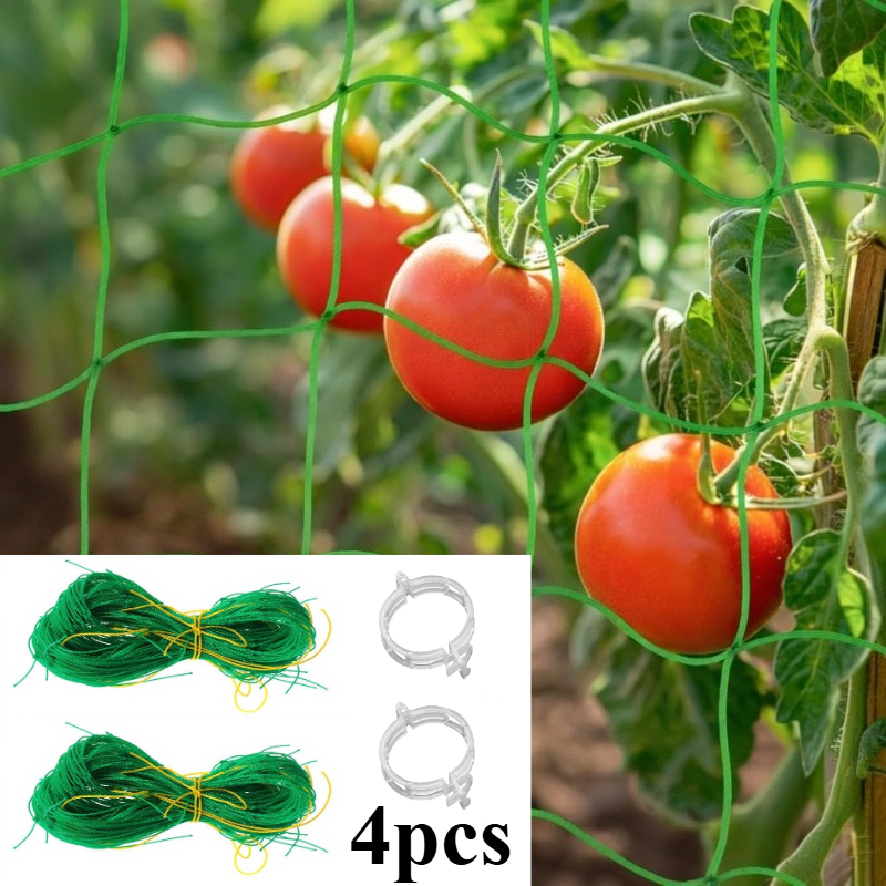 E-shop 4er-Set robuste PVC-Gartengeflecht-Netze mit festen Clips - Bietet starke Unterstützung für Kletterpflanzen, Blumen und Gemüse, langlebiges,