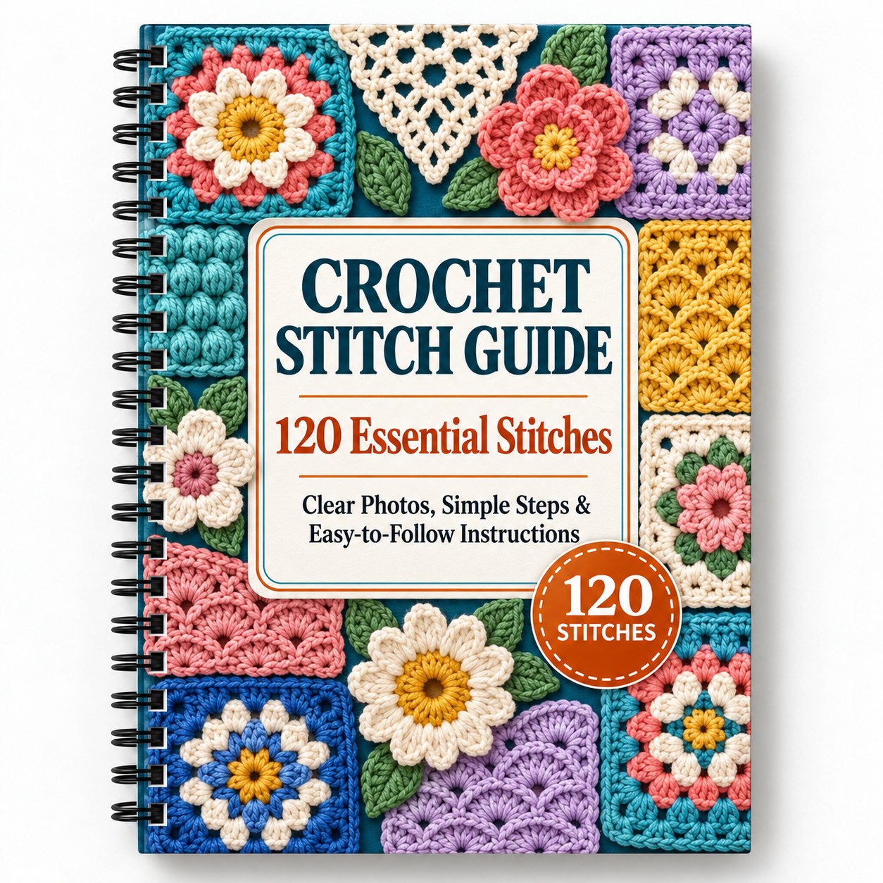 TEMU 1pc Visual Crochet Guide With 120 Essential Stitches, Clear Photos And -by-step Instructions, Spiral Binding For Convenient Practice, Ideal For