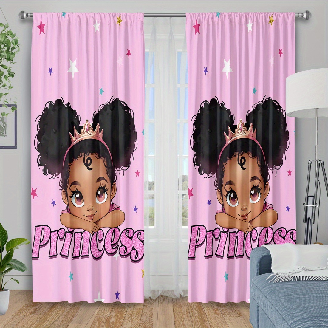 TEMU 2 pièces Tissu pour Rideaux, Rideaux Filtrants pour Chambres, Imprimé Rose, Rideaux Cartoon et Accessoires de Fenêtre, Décoration pour Chambre,