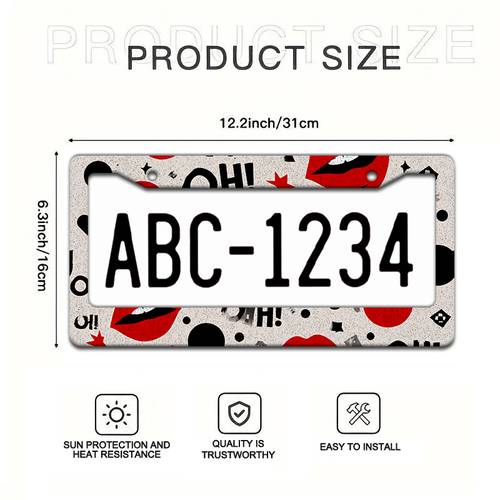 1pc of a 12 2 inch by 6 3 inch 31cm x 16 license plate frame featuring a red lip pattern showcases unique and is suitable for holiday gifts cpxz04364 car additions stylish decoration