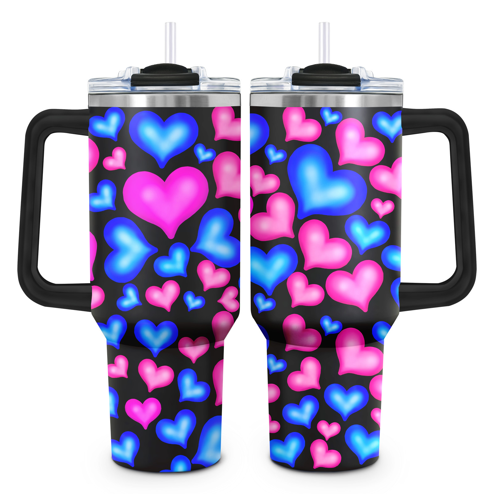 

1pc Stainless Steel Insulated With Heart Pattern, Lid & Straw - Reusable, Hand Wash Only, Multipurpose Travel Mug For Valentine's Day, Christmas, Hanukkah, Thanksgiving, Day Gifts