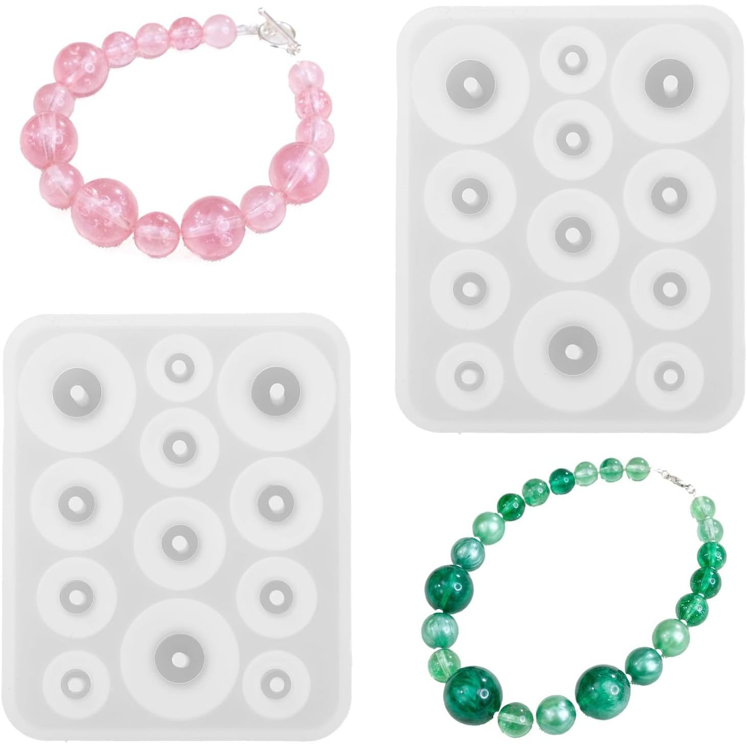 TEMU 2pcs Round Ball Resin Bead Molds, 10mm, 12mm, 14mm& 18mm Silicone Molds With Holes For Epoxy Resin Jewelry Making, Diy Bracelet Beads, Necklace