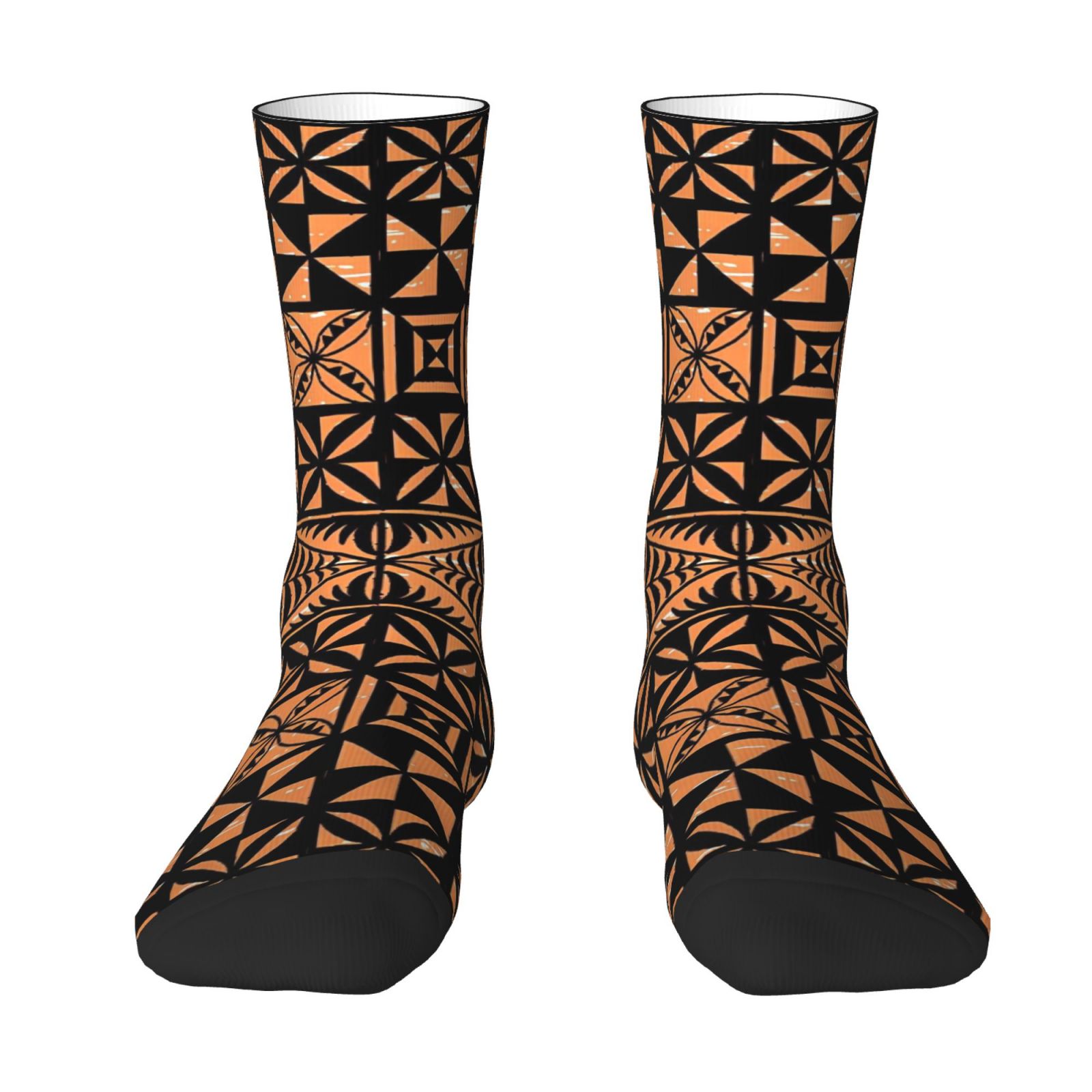 TEMU 1 Pair Of Novelty Printed Gift Socks For Men/women, Featuring With Traditional Tongan Polynesian Orange Patterns, Suitable For , Unique Themed