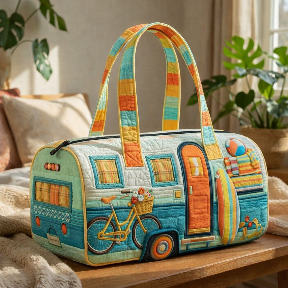 Colorful Travel Bag, Suitable For Travel, Gym, And Beach, Featuring A Bohemian Van Style 3d , And Camping