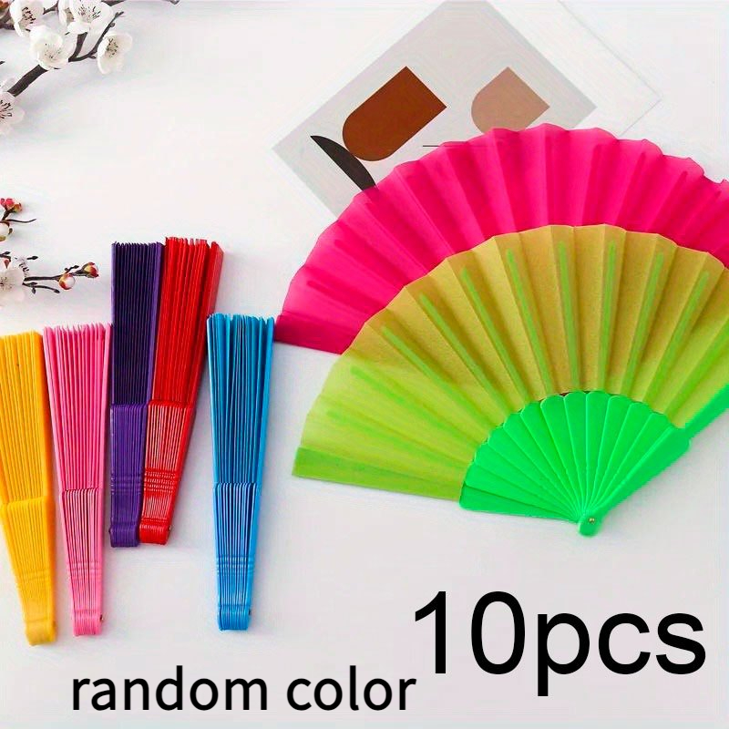 Image of 10pcs Chinese-style Solid Color Decorative Folding Fans, Plastic Hand Fans, Suitable For Tai Chi, Dance, Performance And Home Decoration (random Color)