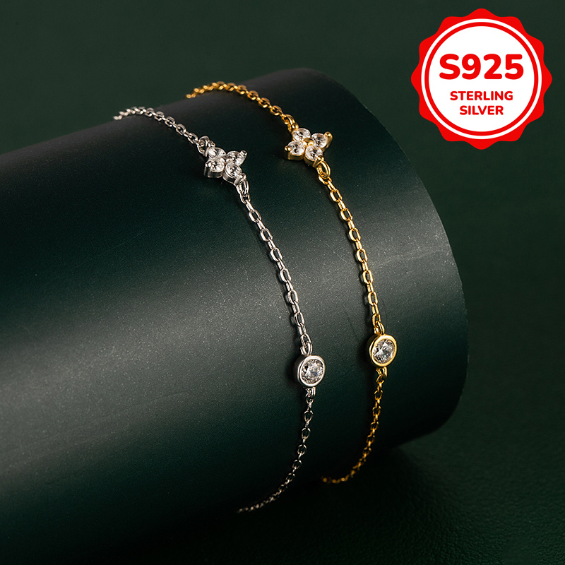 Women's S925 Sterling Silver Four-Leaf Clover Flower Bracelet