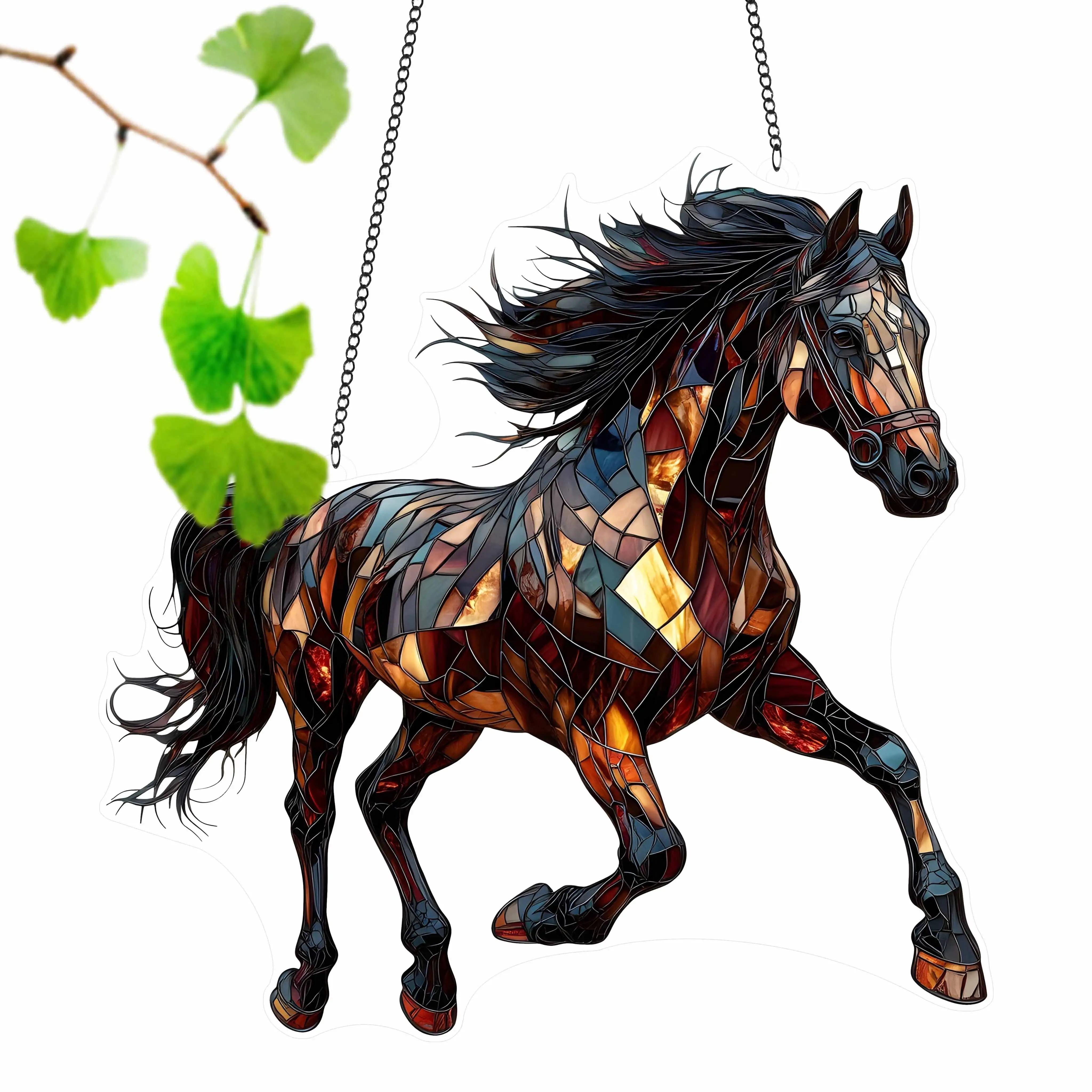 TEMU 2d Flat - A 2d Acrylic Colored Glass Horse Ornament - A Animal-themed Hanging Decoration Suitable For Offices, Homes, Gardens, , And Windows - A