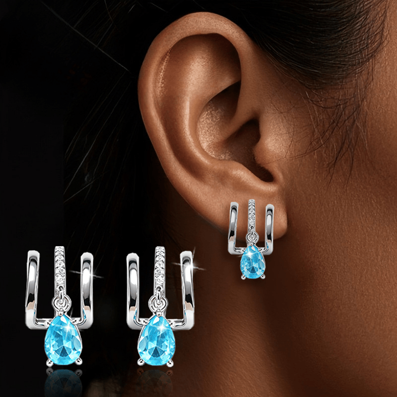 Sparkling Water Drop Stud Earrings with Synthetic Zirconia, 2pcs Set
