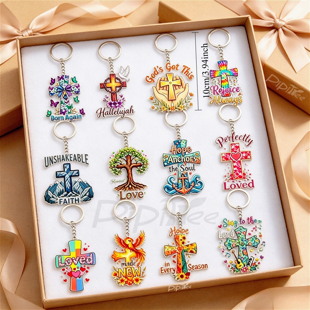 2d  : set de 12 llaveros acrílicos de fe cristiana, llaveros de cruz, regalos de  , regalos de oración, adecuados para    , vacaciones, fiestas,  , bautizos, oración, amor y ser  , colgante de mochila   y  , unisex
