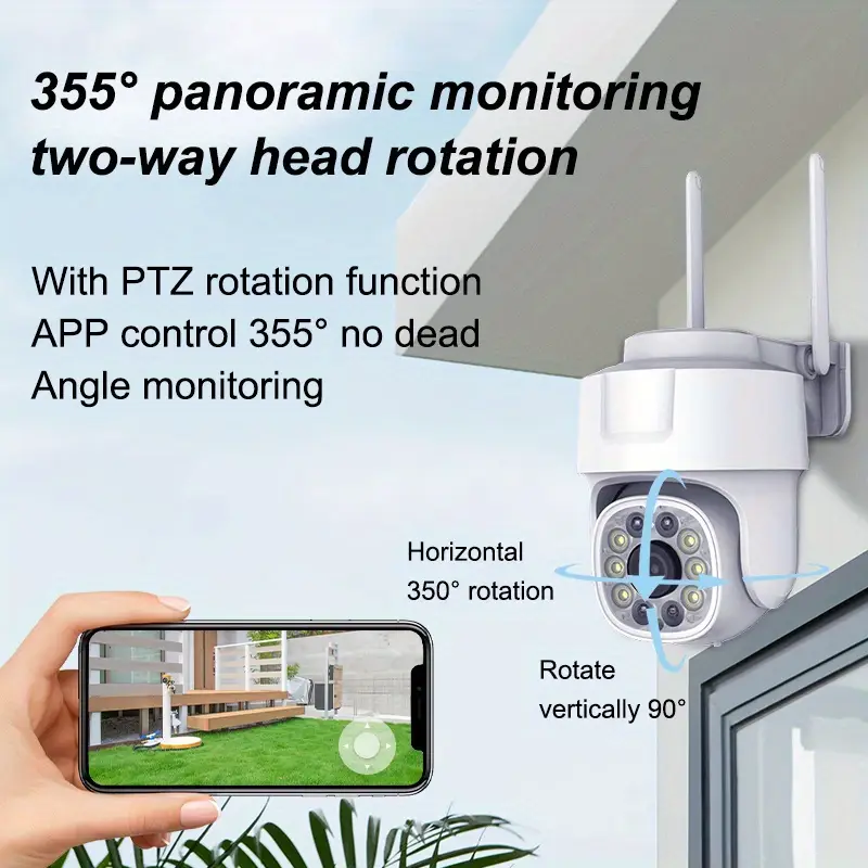 1 шт. TERUHAL 1080P HD WiFi видеокамера безопасности, уличная IP66 водонепроницаемая, ночное видение, совместимость со смартфоном, двусторонний звук, панорамное вращение PTZ на 360°, обнаружение движения человека, питание от USB, без батареи, для мониторинга умного дома детали 4
