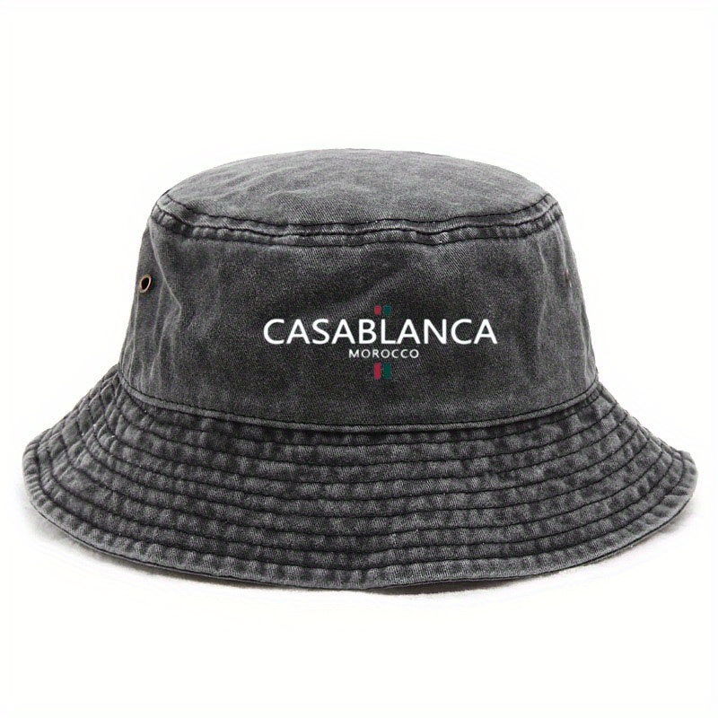 Image of Vintage English Print Washed Bucket Hat, Hand Washable And Adjustable, Suitable For Outdoor Sports And Hiking