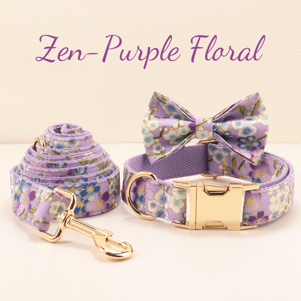 Floral Style Multi-Colored Dog Collar and Bow Leash Set