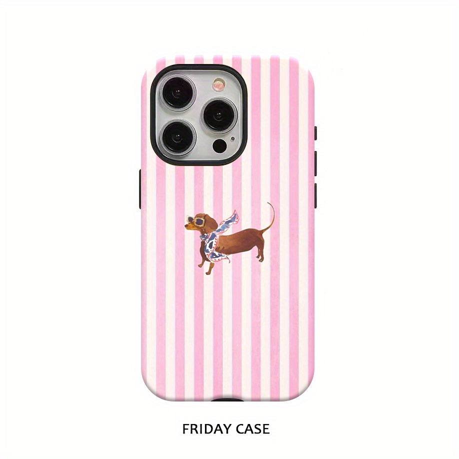 TEMU Phone Case - Cute Glasses Puppy Phone Case For Iphone 16 Pro Max, 15 Pro, 13, 11, 12, Xs, 8 Plus, 7 - Glossy 2-in-1 Design