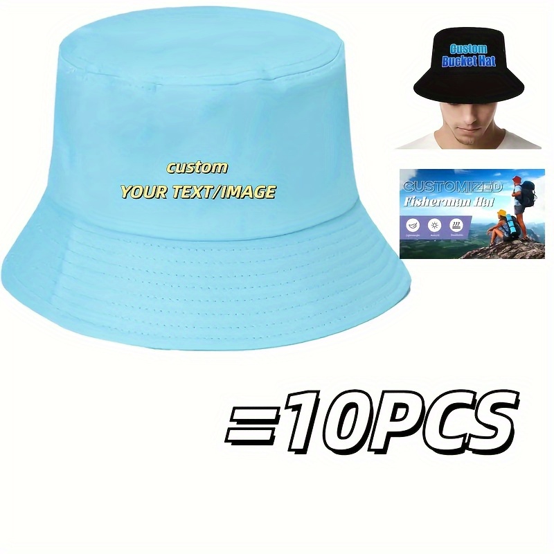 Customizable Unisex Folding Bucket Hats, 10pcs Set