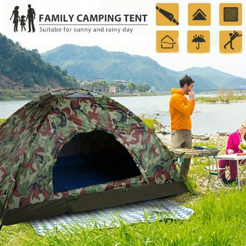 Image of 1 Set Of Double Camouflage Camping Tent, Outdoor Tent With Carrying Bag, Suitable For Hiking, Fishing Or Other Outdoor Activities