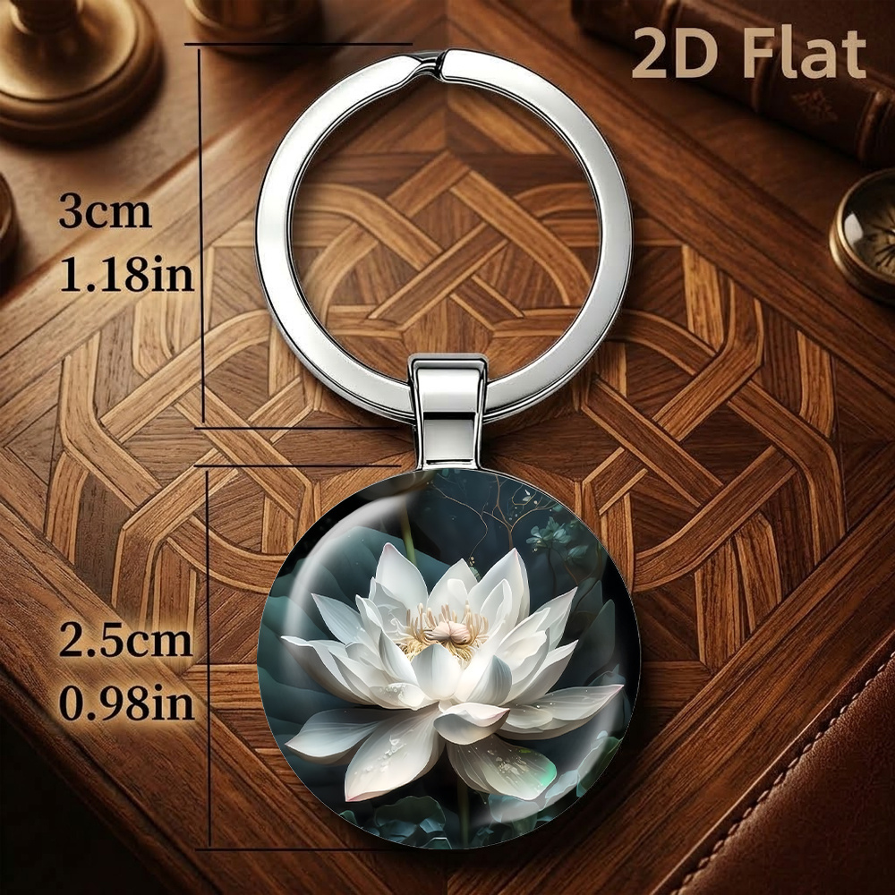 White Lotus Flower Fashion Keychain, Retro Trendy Design