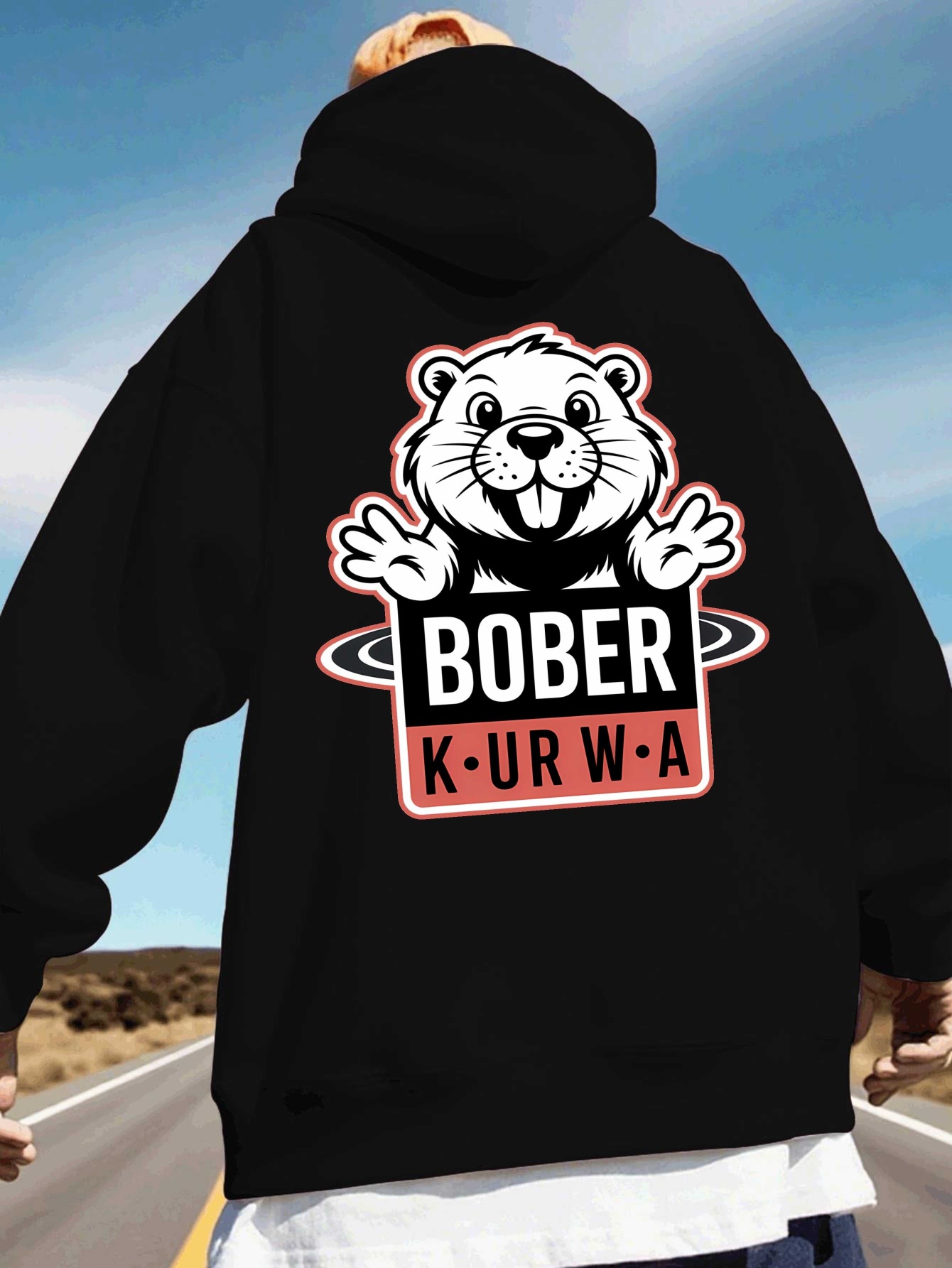 Pavasarinis unisex laisvalaikio juodas džemperis su gobtuvu, mielas beverio grafikos ilgomis rankovėmis gobtuvas