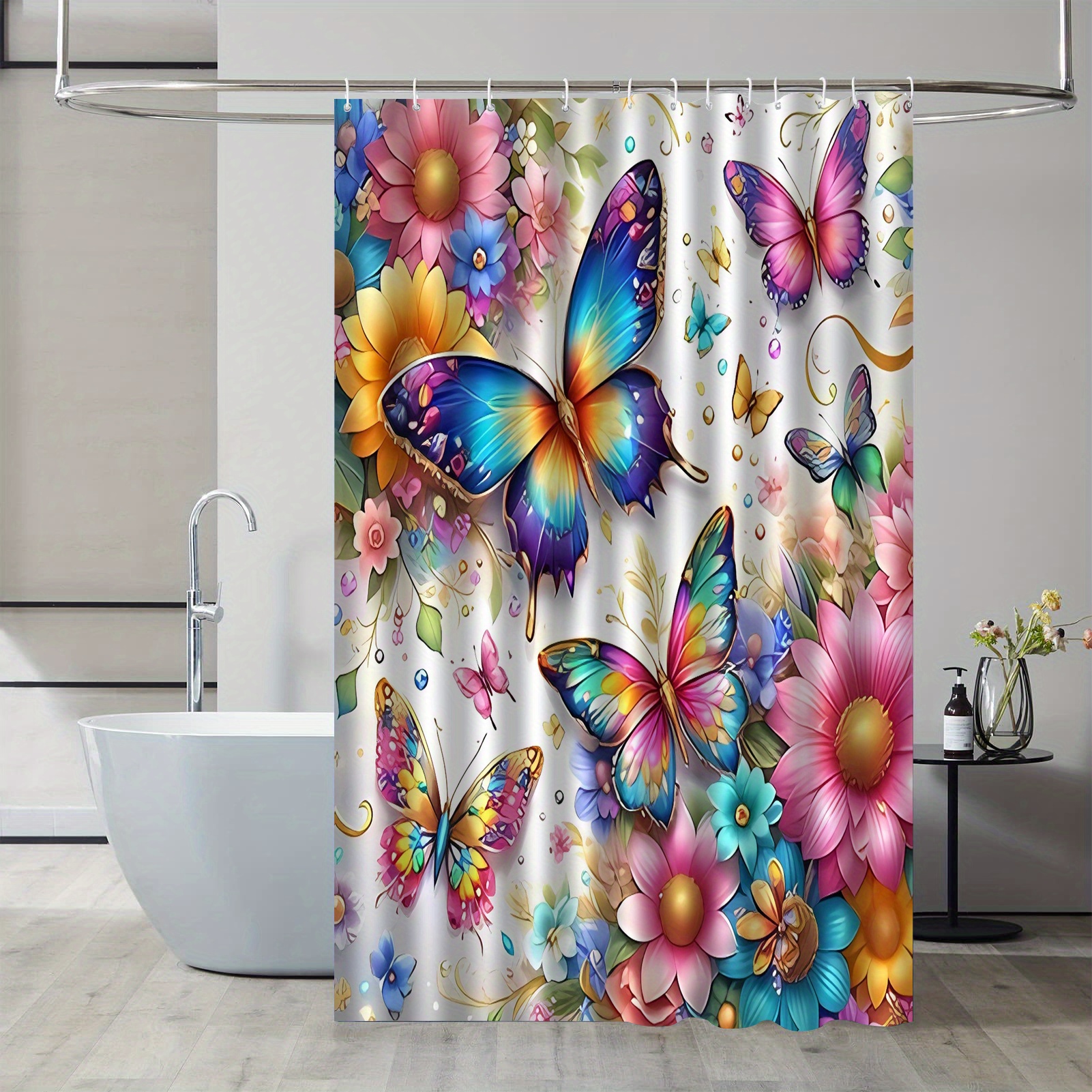 1 *ina de ducha con estampado de mariposas, ideal para la decoración del  baño * * instalación, con 12 ganchos, tela de poliéster *, image size:1601x1601