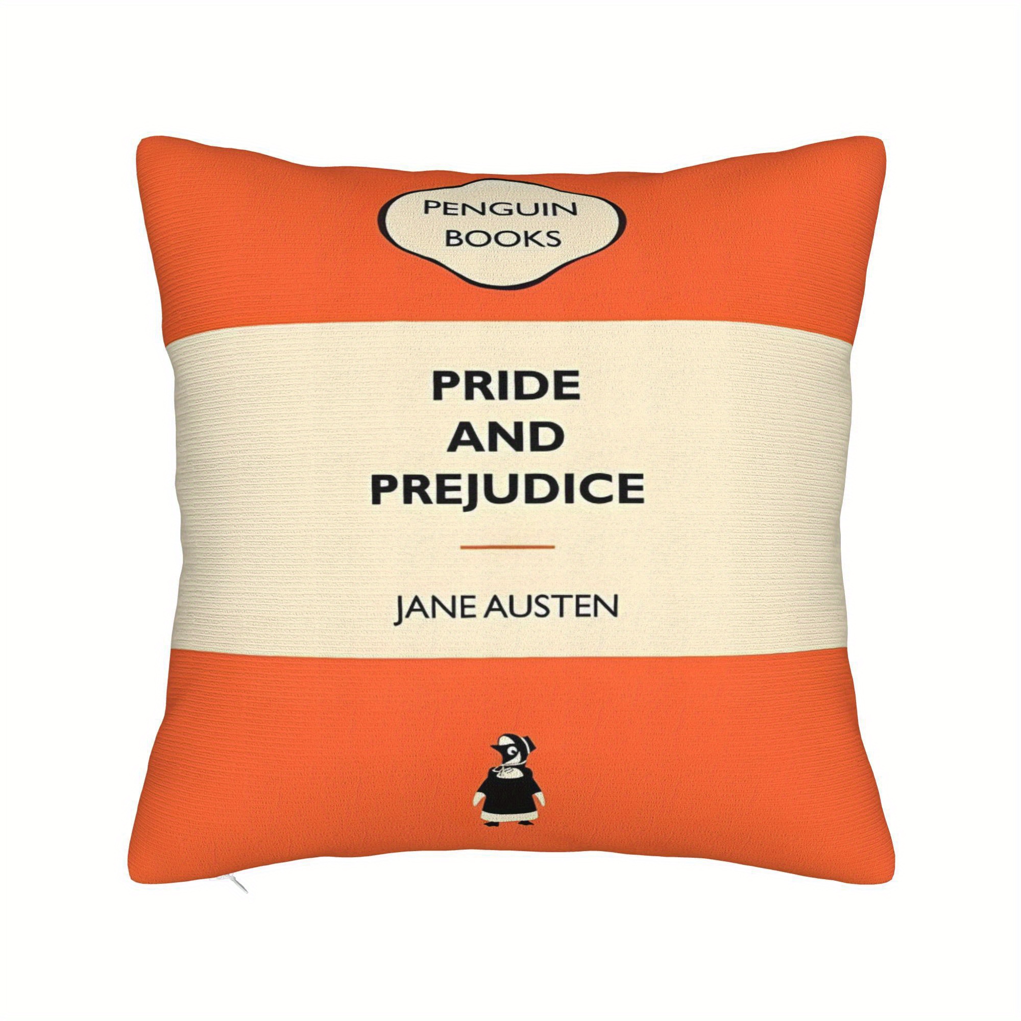 TEMU 1pc 'pride And Prejudice' Pillowcase And Cushion Cover, Suitable For Sofa Covers, With Book Lettering, Zipper Closure, Hand Wash , Jane Austen