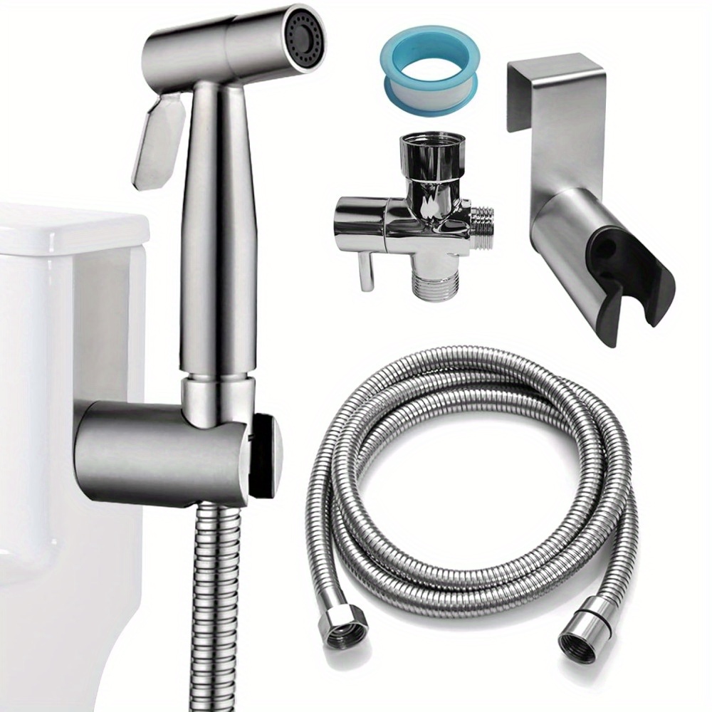 Image of 1set Handheld Toilet Spray Head, Stainless Steel Toilet Spray Head With Adjustable Water , Hand Shower, Wall-mounted High-pressure Faucet With G1/ 2 Inch For Bathroom, Toilet
