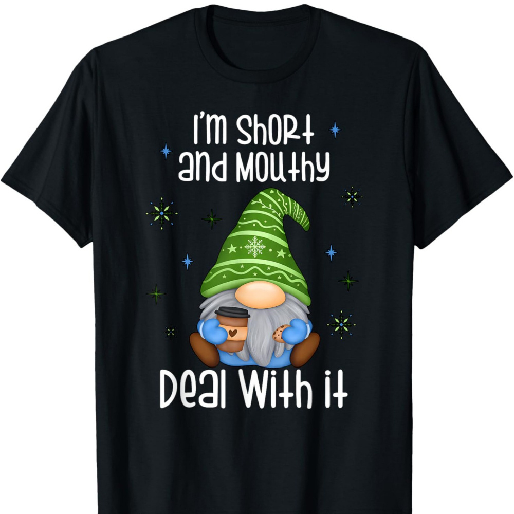 

I'm Short And Deal Christmas T-shirt Crew Neck, Casual, Print, Fashion