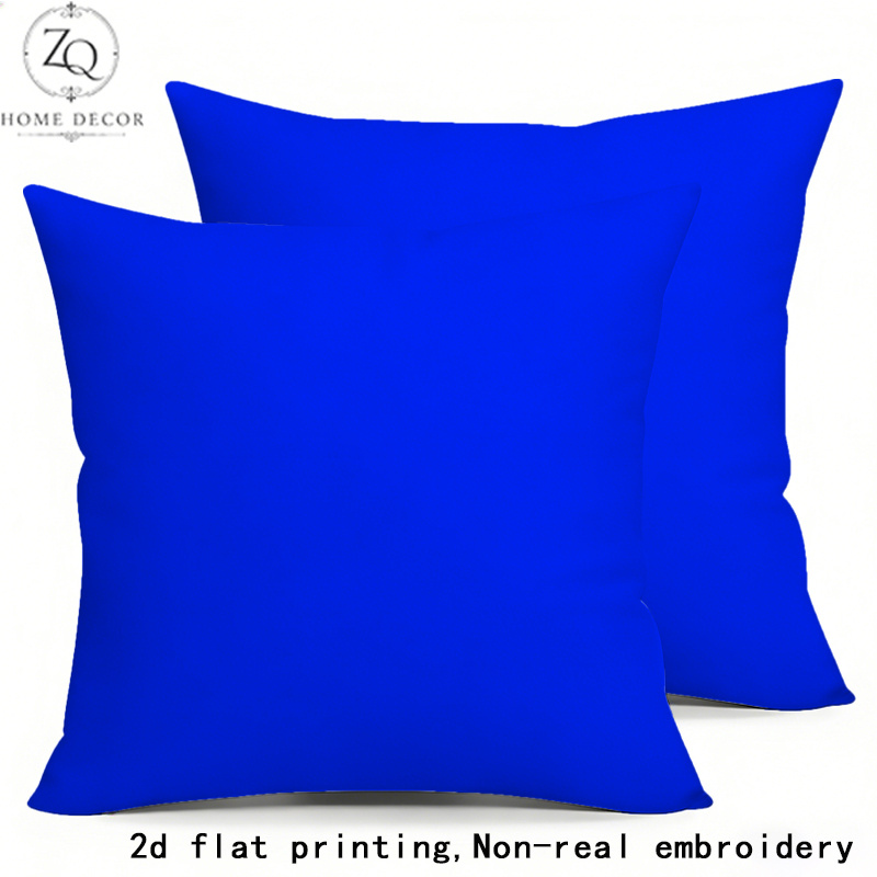 TEMU 2d Flat - 2d Printing 2pcs Royal Blue Solid Color Easy Style Pillowcases, Suitable For Sofa, Bedroom, Office, Home Decor, Gift, Zipper Closure,