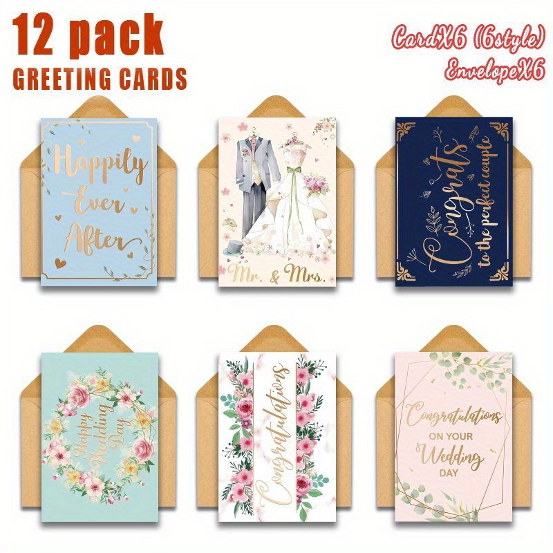 TEMU 12pcs Set With Envelopes For Groom And Bride Wedding Greeting Cards, Various Wedding Greeting Cards, Wedding Greeting Cards, Suitable For Bride