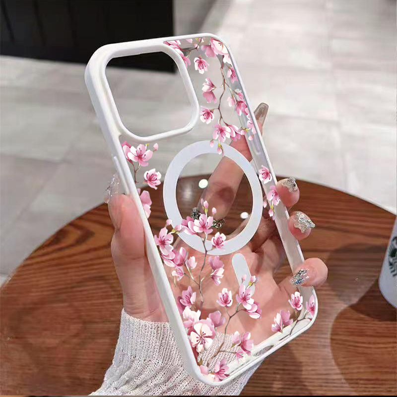 Phone Case: Elegant Plum Blossom Flower Pattern Magnetic Wireless Charging Phone Case for Samsung for Galaxy S26 Urtla S26 S25 Plus S24 S23 FE S36 Ultra Shockproof Cover