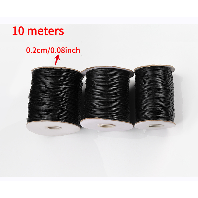 TEMU Corde cirée noire tendance de 10 m, ficelle pour pendentif de 1-2 mm, corde tressée pour la fabrication de bracelets et de DIY
