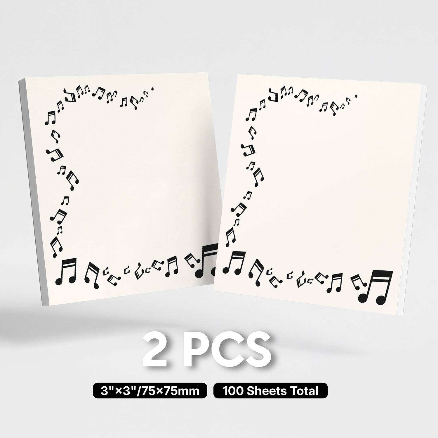 TEMU 2pcs Music Sticky Notes Suitable For Planner, To Do List, School & Office - 100 Sheets Total With Removable Self-stick Adhesive, Square Black &