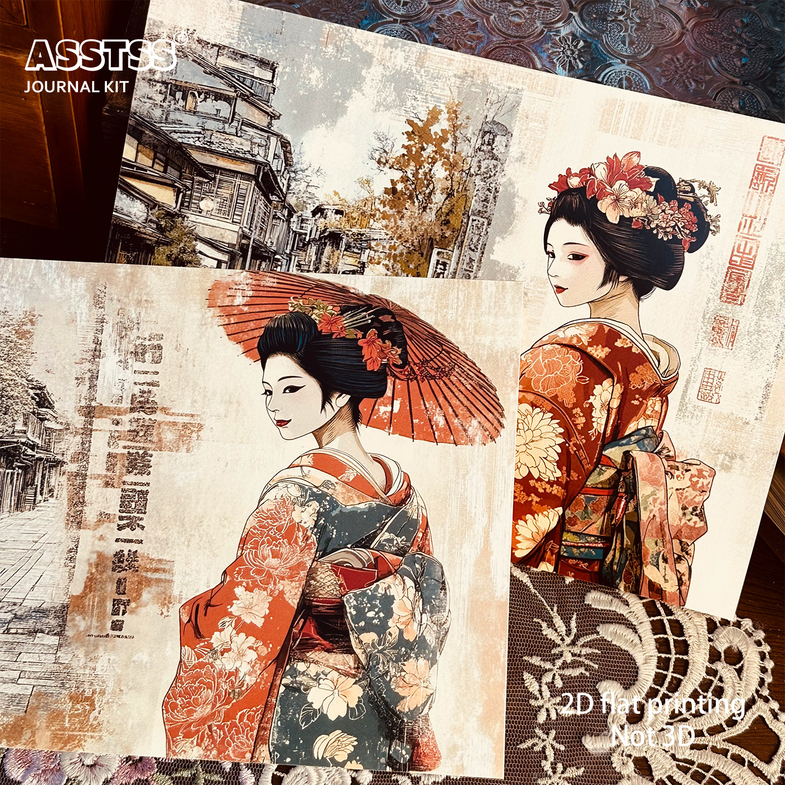 TEMU Asstss 20-sheet A5 Japanese Geisha Paper Pad - Vintage Japanese Themed Sheets Suitable For Diy Junk Journals, Collage Decoration, Scrapbooking