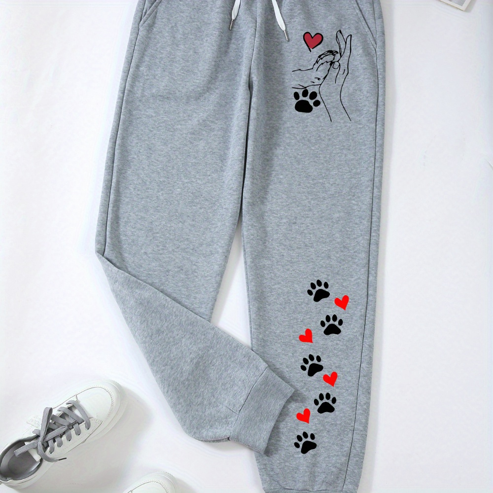 

Heart & Paws Print Women's Plus Size Sweatpants, Casual Drawstring Waist Jogging Pants, Comfortable Waist Joggers