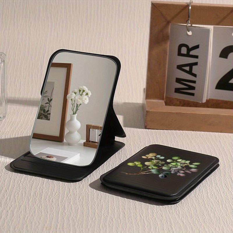 Foldable Portable Compact Makeup Mirror with Eucalyptus Design