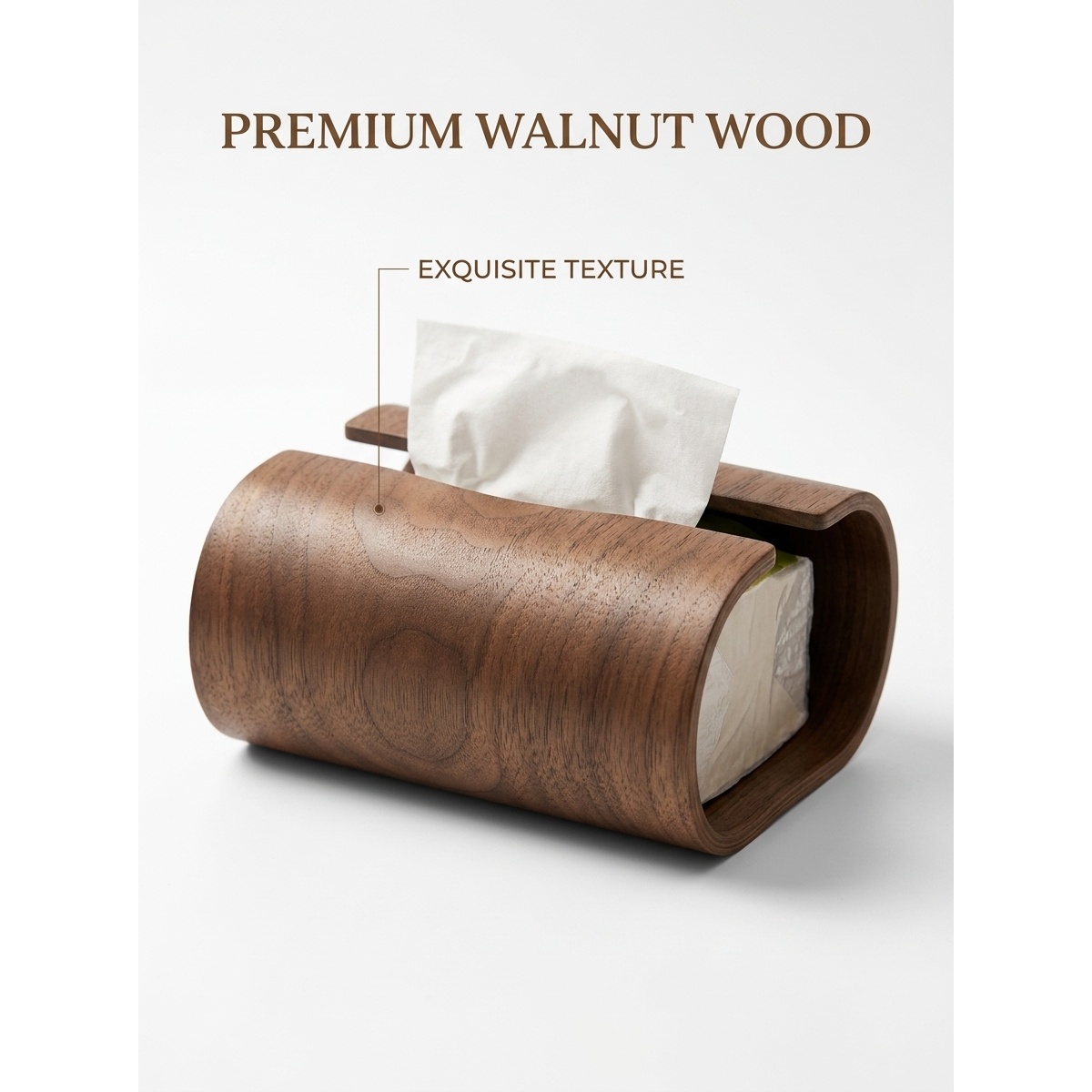 TEMU 1pc Walnut Tissue Box, Arc-shaped Hollow Tissue Holder, Modern Decorative Wooden Napkin Organizer, Suitable For Desktop, Living Room, Bathroom,
