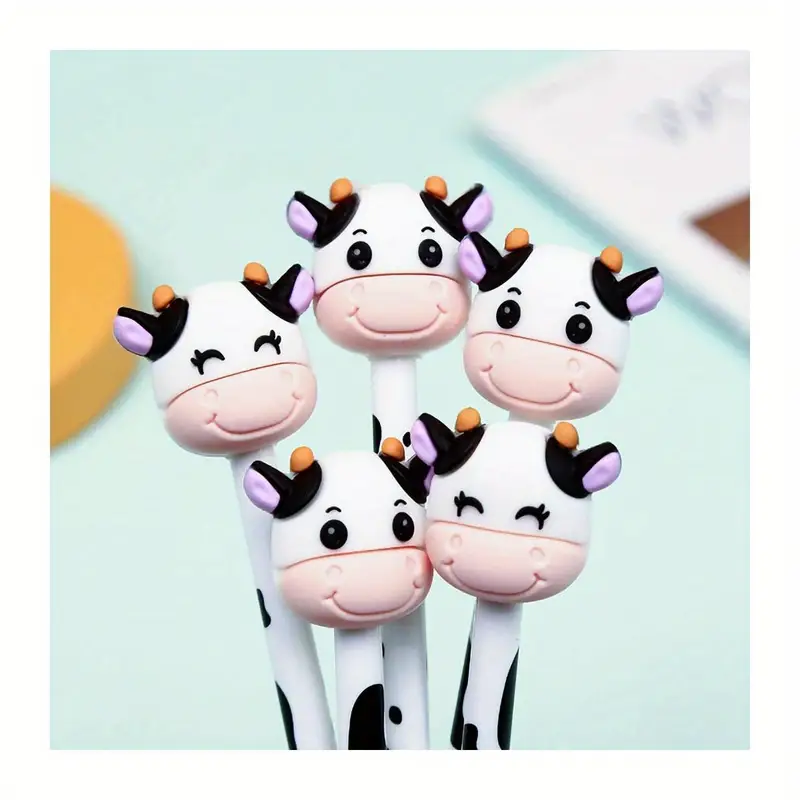 set of 6 retractable gel pens featuring a cute milk cow design, with 0.5mm black gel ink, ideal as promotional gifts for schools and offices. Product details 1