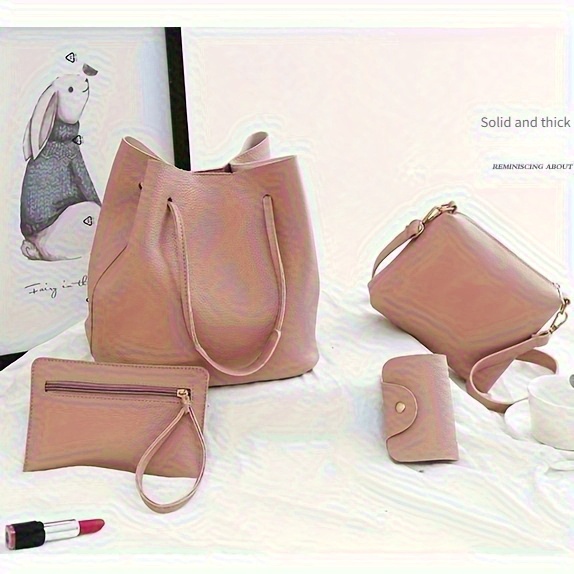 4pcs womens fashion crossbody bag set including handbag wallet card holder and bucket bag elegant shoulder backpack versatile tote with large capacity design ideal for travel work and casual use details 8