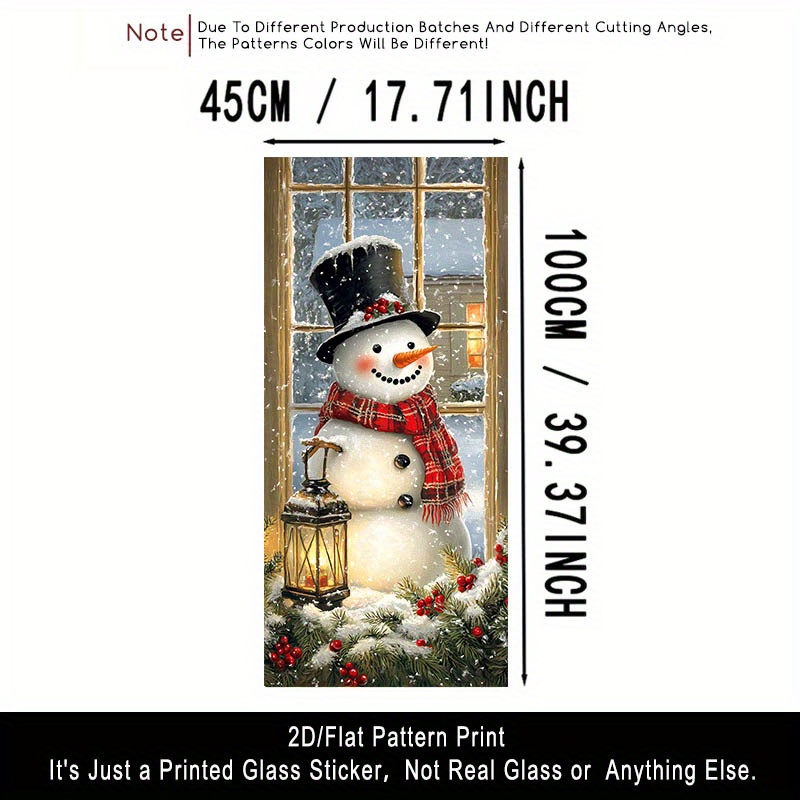 TEMU 2d Flat, 2d/flat 1pc Frosted Glass Film With Winter Christmas Smiling Snowman , Light-transmitting Pvc Adhesive Glass Window Film, Removable And