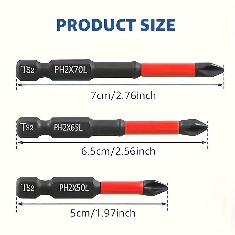 TEMU Set Of 3 Magnetic Anti-slip Screwdriver Tips | , Magnetic, , And Durable, Made From Multi-functional Industrial-grade S2 Material, Featuring A