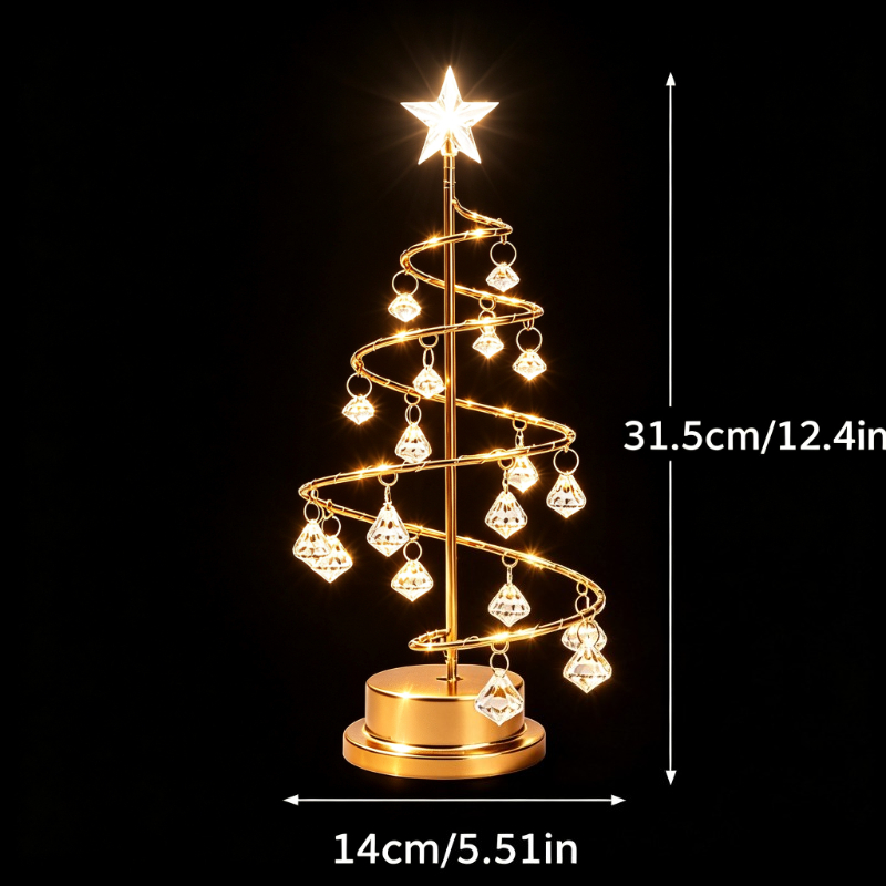TEMU Crystal Christmas Tree Table Lamp, Ip65, Led Warm Light Desktop Ornament, Xmas Decor, Festive Night Light For Living Room Bedroom Party Tabletop