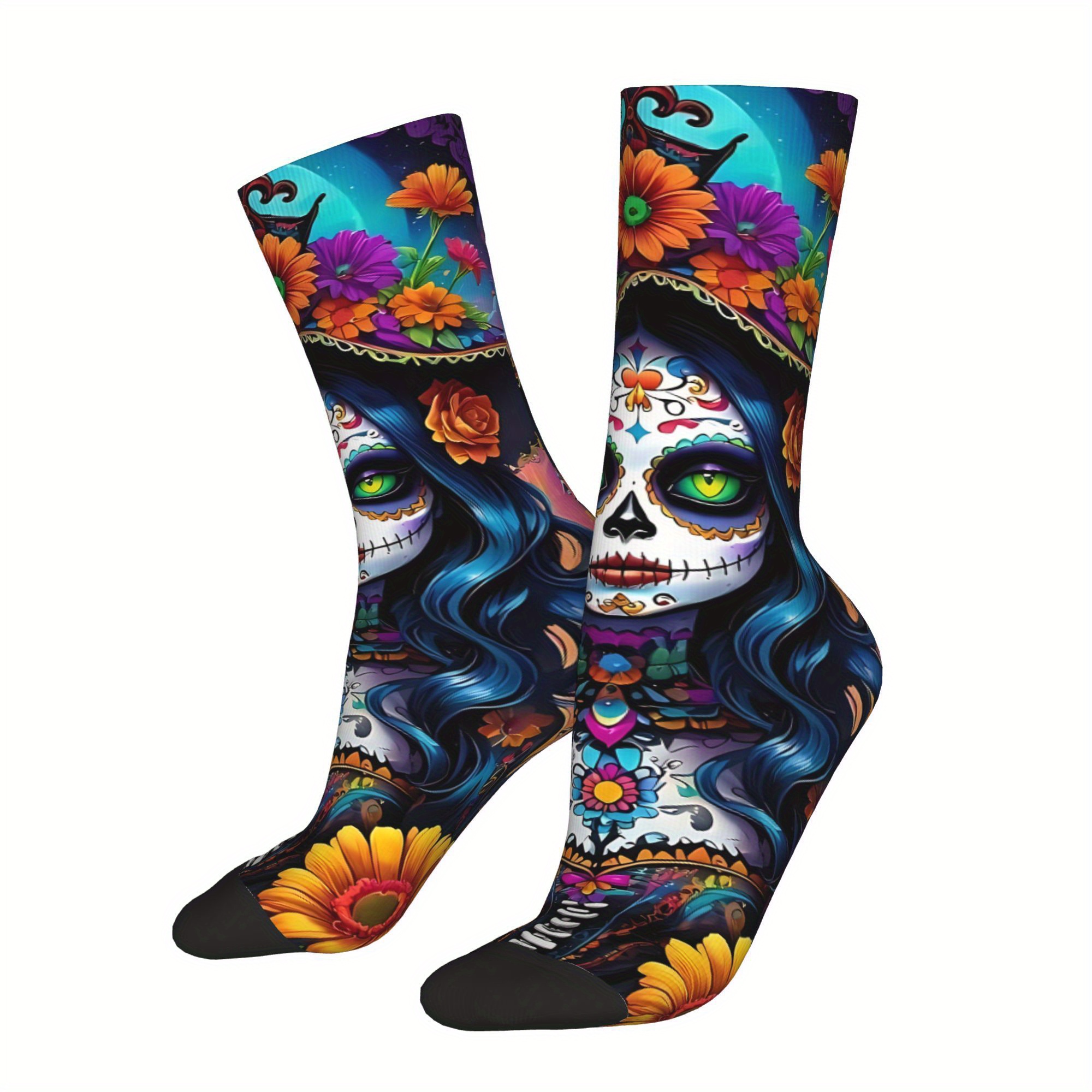 TEMU Skull 3d Printed Men Unisex Cycling Windproof Outdoor Hip Hop Running Hiking Warm Mid-calf Socks 2d Print Design