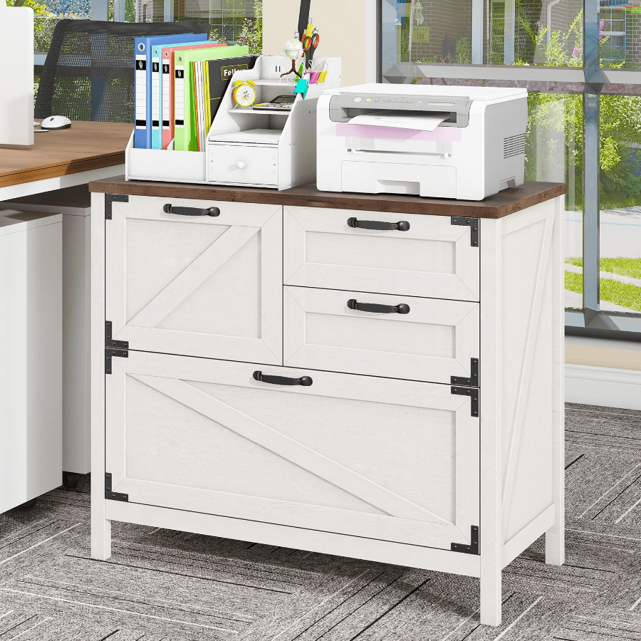 4 drawer lateral file cabinet with hanging file storage rustic   wood filing cabinet letter legal a4 file organizer printer stand low profile office furniture for home   estate offices  