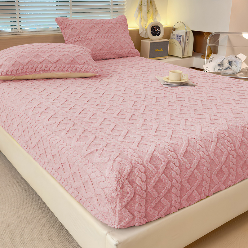 Image of Tofu Fleece Fitted Sheet Queen Size Ultra Soft Plush Velvet Feel Cozy Warm Bedding Deep Pocket Elastic