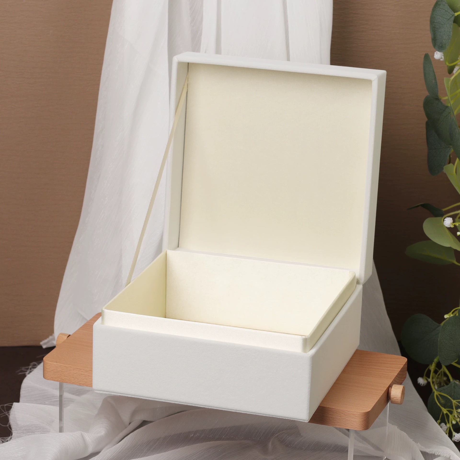 Custom Suede Velvet Flap Rectangular Gift Box, Premium Packaging