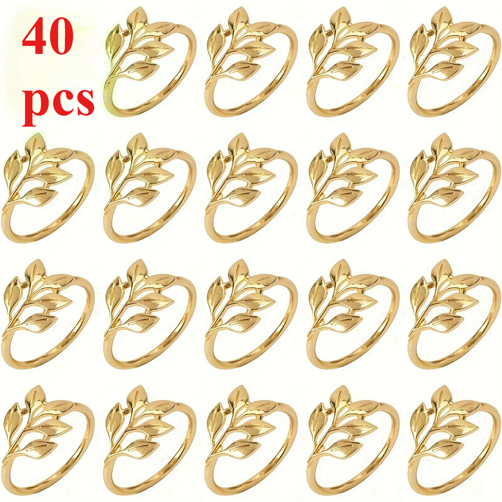 Image of Luxury Golden Alloy Napkin Rings | Electroplated Anti-scratch | Wedding Party Table Decoration | 40pcs Set Durable Napkin Holder
