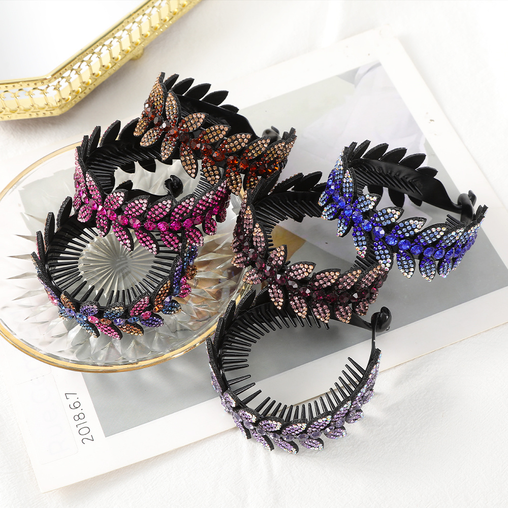 Large Rhinestone Leaf Hair Bun Clip for Elegant Styling